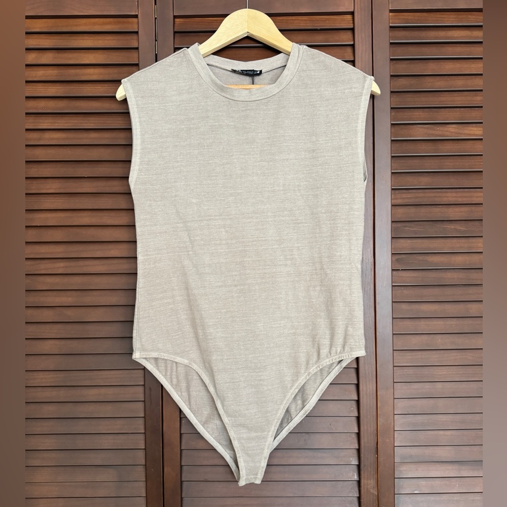 NEW ZARA Beige Sleeveless One Piece Women's Bodysuit Size L  Regular Opaque